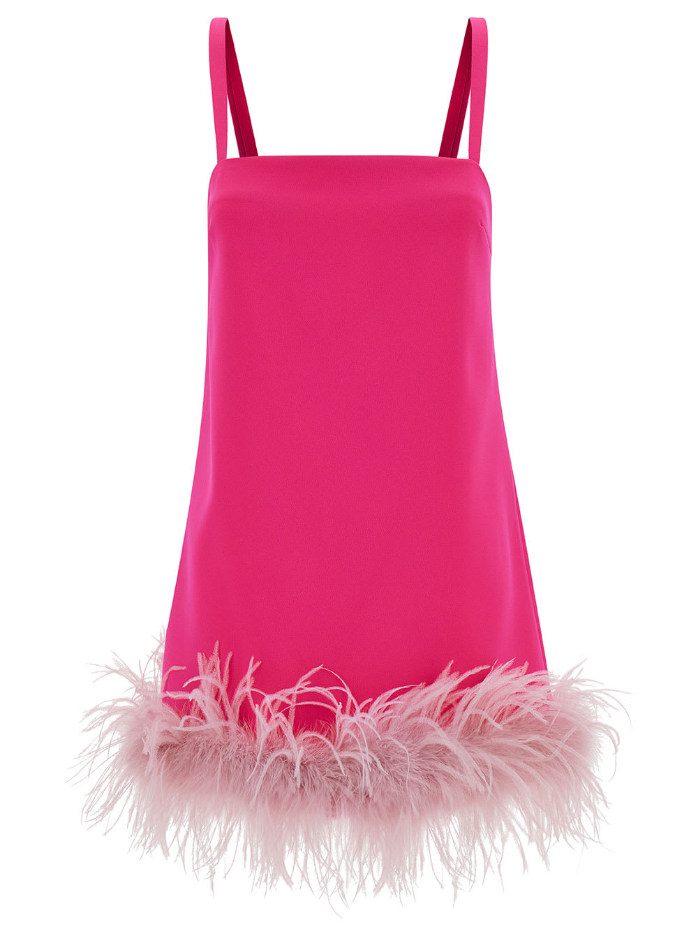 Mini Pink Dress With Tonal Feathers Trim In Tech Fabric Woman