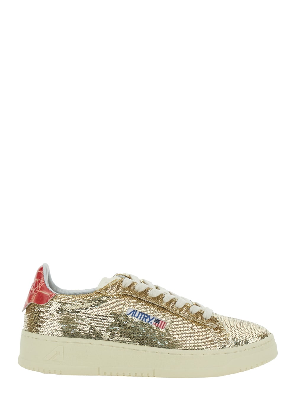 Autry Medalist Gold-colored Sneaker With Contrasting Heel And All-over Bead Application In Leather Blend W In Silver