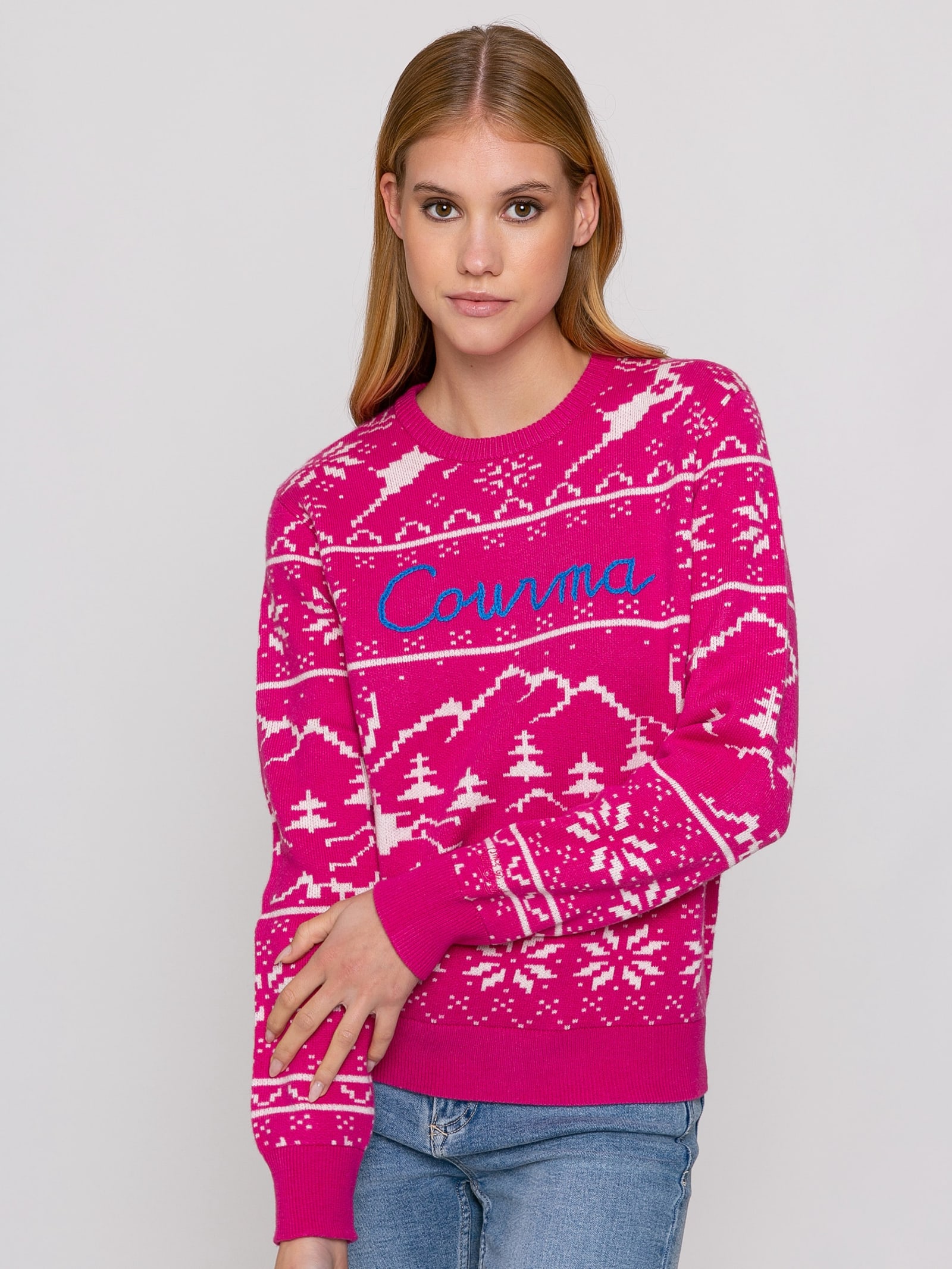 MC2 Saint Barth Woman Sweater With Norwgian Style Print And Courma Embroidery