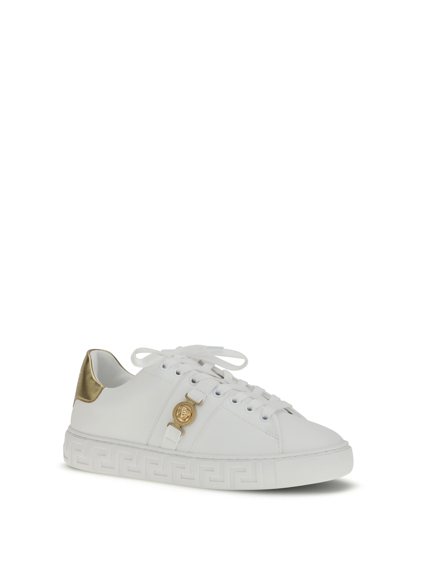 Versace Greek-key Emblem Sneakers In White