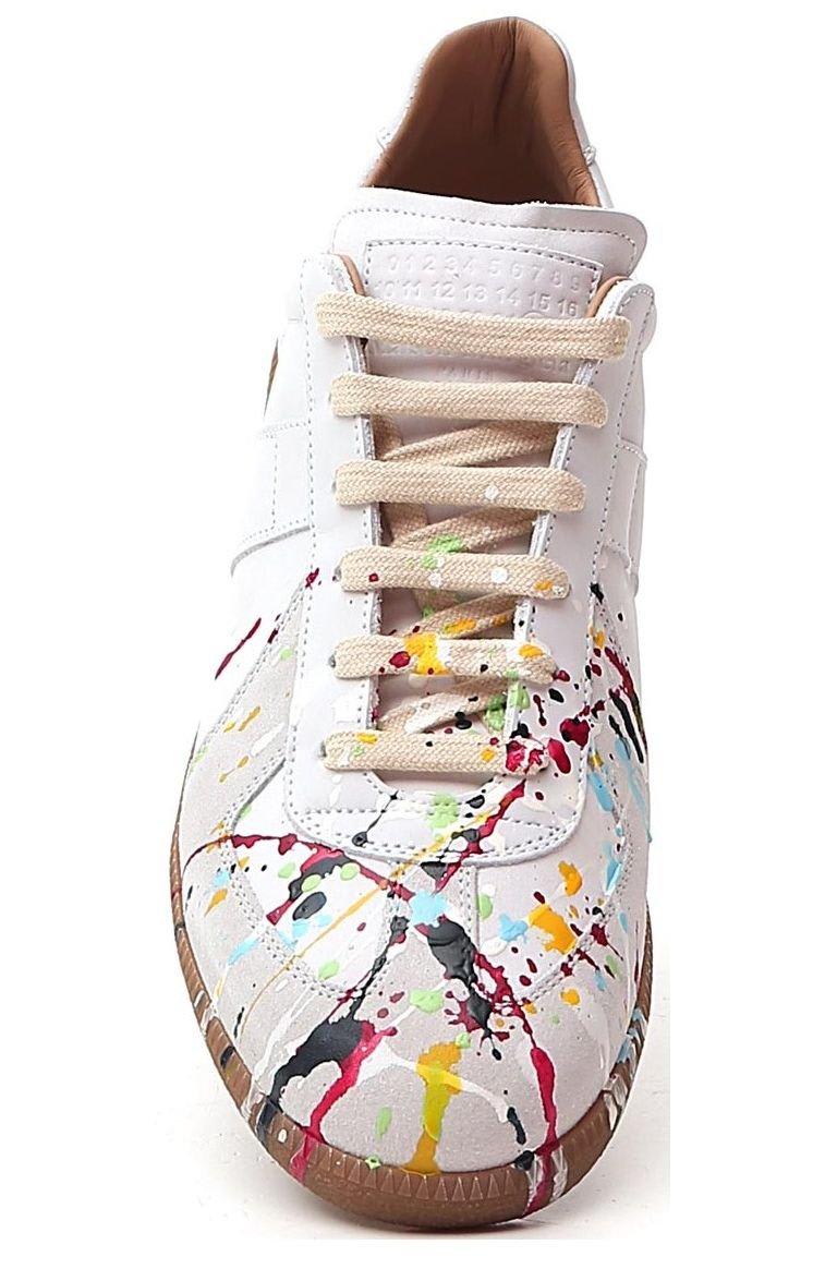 Shop Maison Margiela Replica Lace-up Sneakers In Off White/paint.