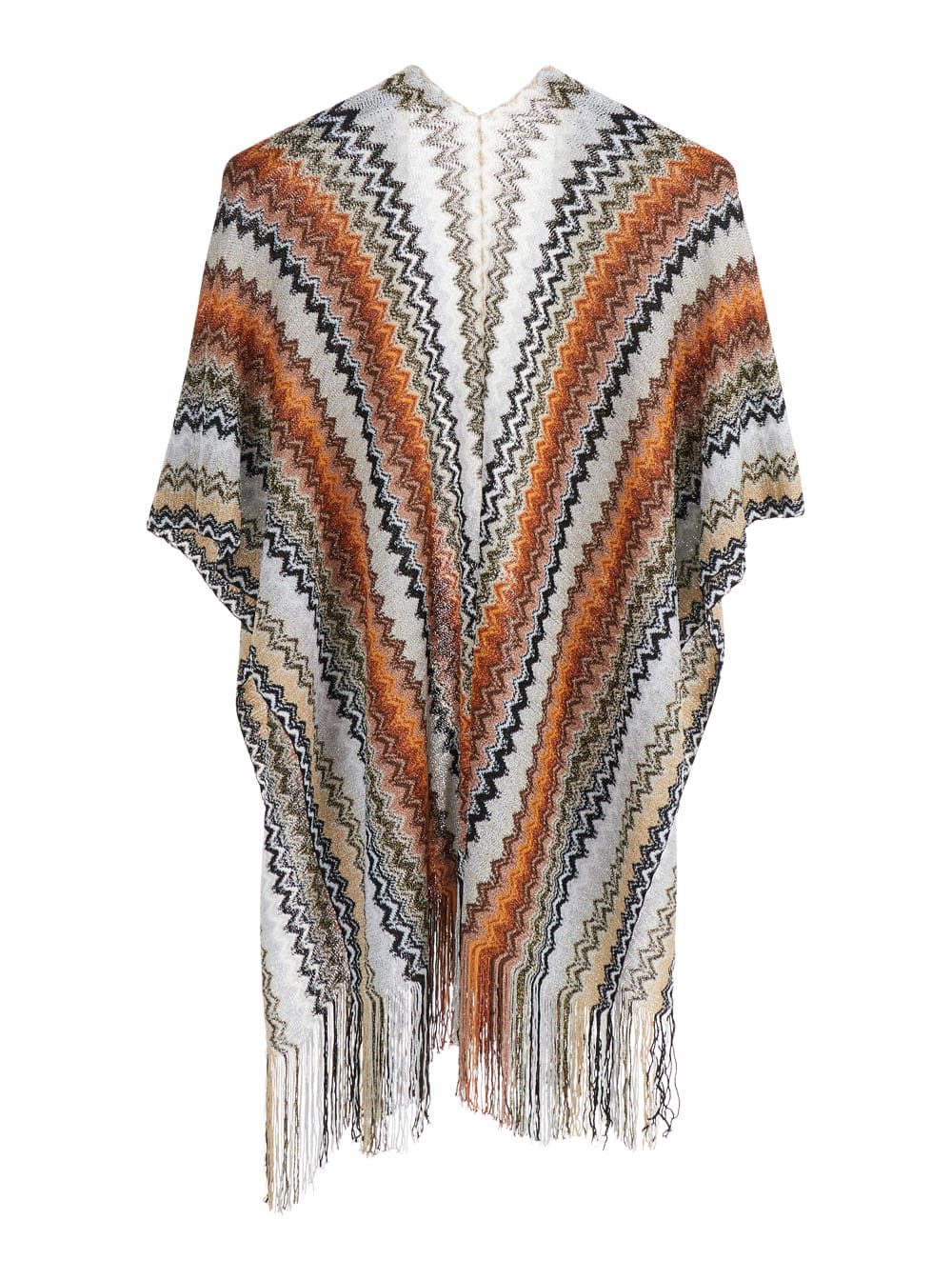 MISSONI MULTICOLOR CAPE WITH FRINGED HEM AND ALL-OVER ZIG-ZAG MOTIF IN VISCOSE BLEND WOMAN