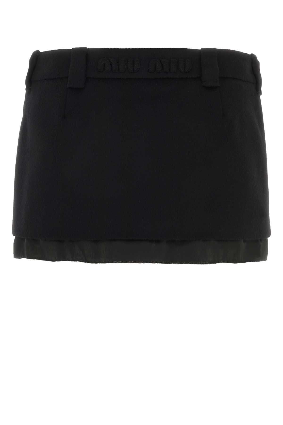 Miu Miu Black Wool Blend Mini Skirt In Nero