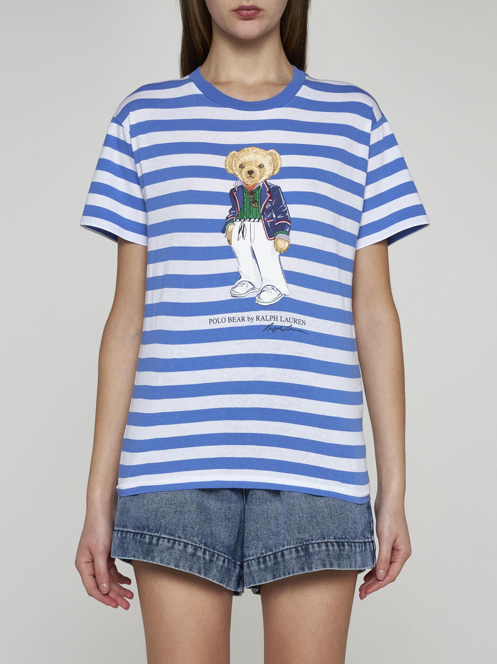 Shop Polo Ralph Lauren Bear Striped Cotton T-shirt In Blu