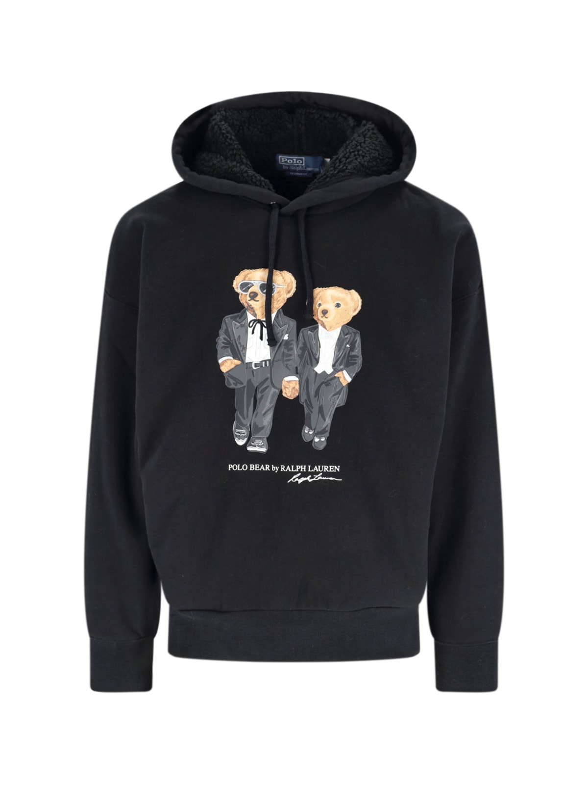 Polo Ralph Lauren Hooded Sweatshirt Featuring Bear Graphic And Ribbed Cuffs In Black