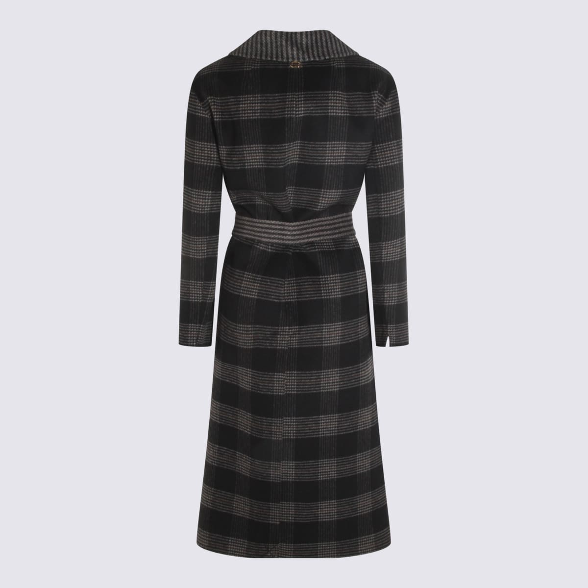 Twinset Black And Grey Wool Coat In Black