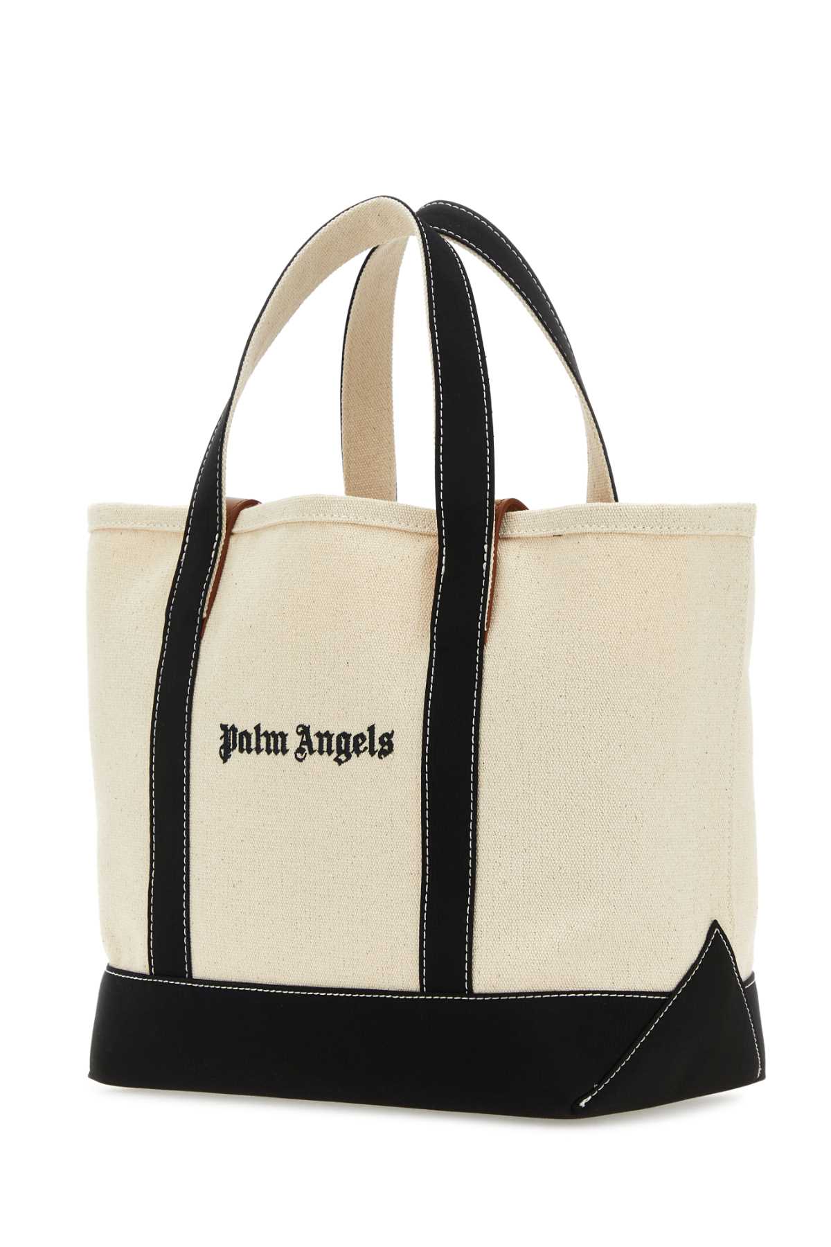 Shop Palm Angels Ivory Canvas Shopping Bag In Offwhite