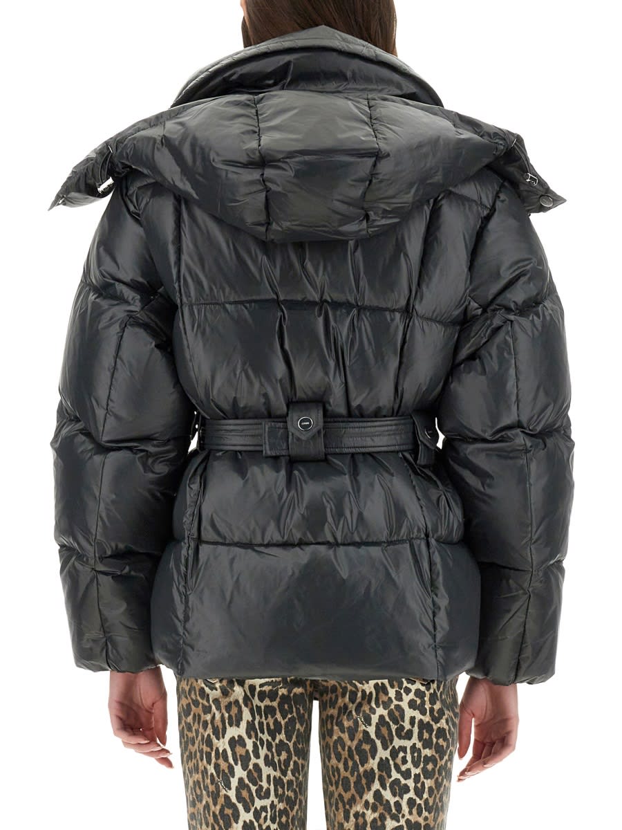 Ganni Black Shiny Nylon Puffer Jacket In Black