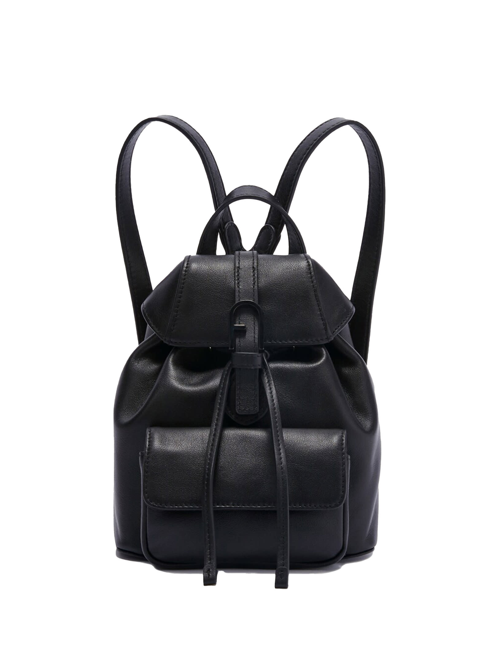 Shop Furla Flow Mini White Leather Backpack In Nero