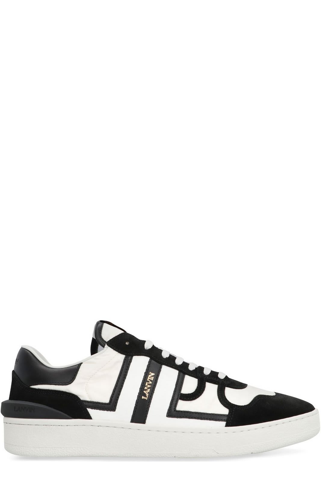 Shop Lanvin Logo Printed Lace-up Sneakers In Optic White Black