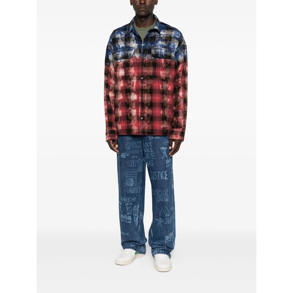 Palm Angels Stylish Checkered Casual Shirt With Gradient Effect In Red