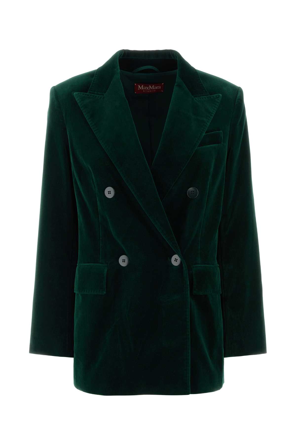 Max Mara Bottle Green Stretch Velvet Blazer In Gray