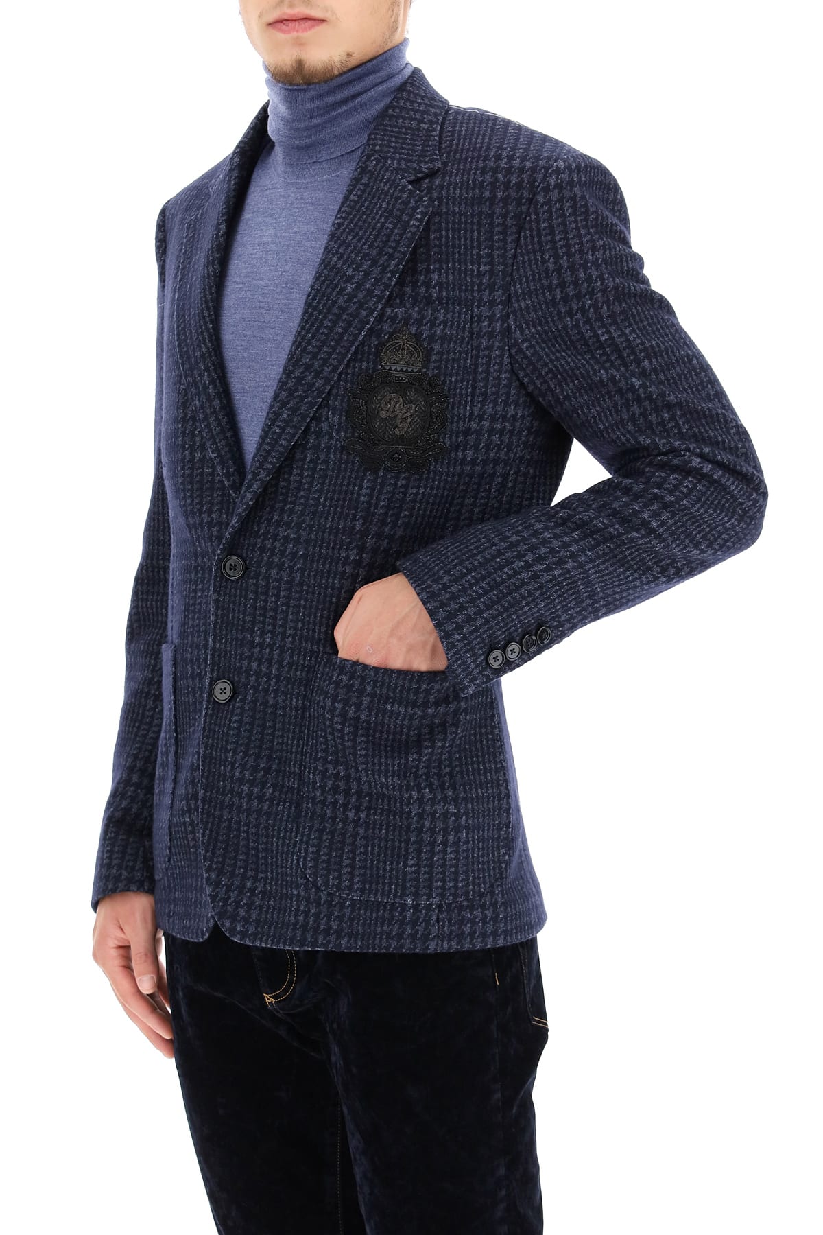 Shop Dolce & Gabbana Tailored Blazer In Tartan Wool In Fantasia (non Stampa (blue)