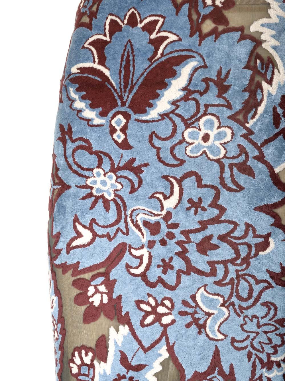 Shop Etro Stretch Velvet Midi Skirt In Marrone/azzurro