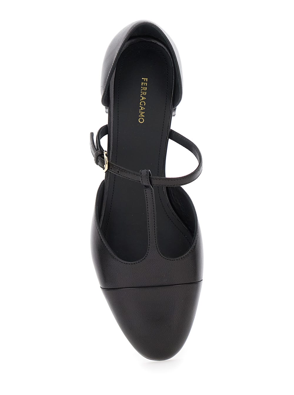 Shop Ferragamo Lainette Black Ballet Shoes With T-strap And Round Toe In Leather Woman