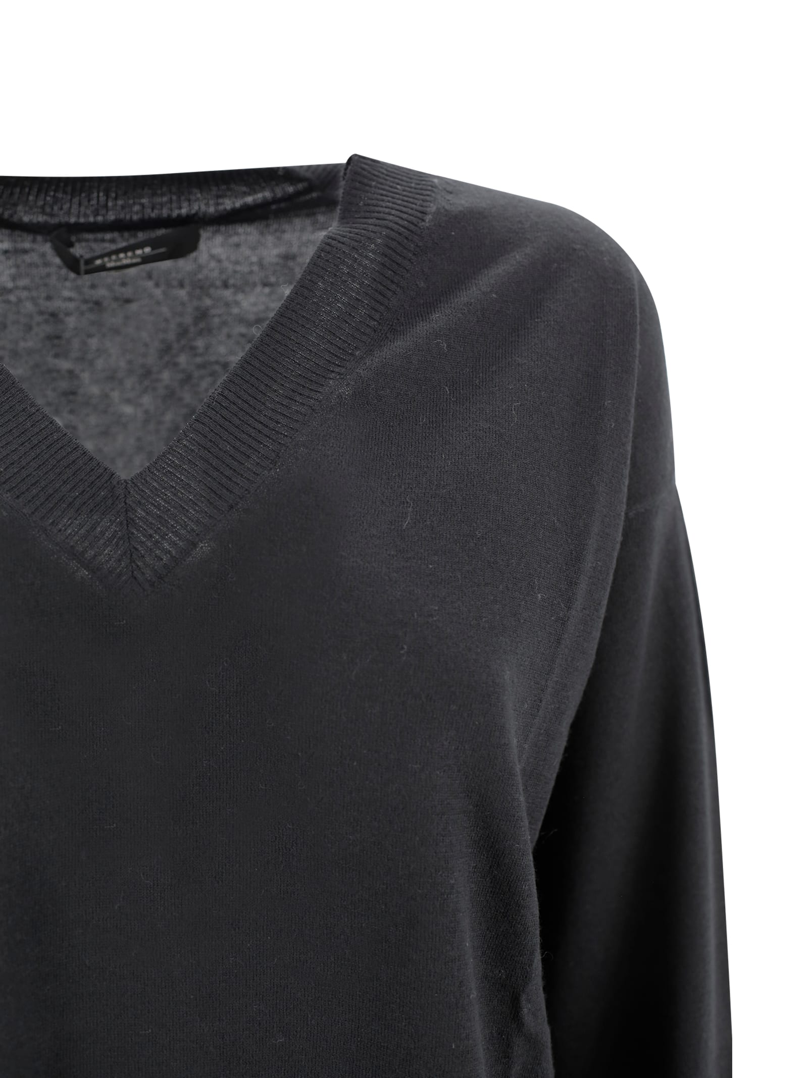 Weekend Max Mara Ribbed V-neck Cashmere Sweater In Black