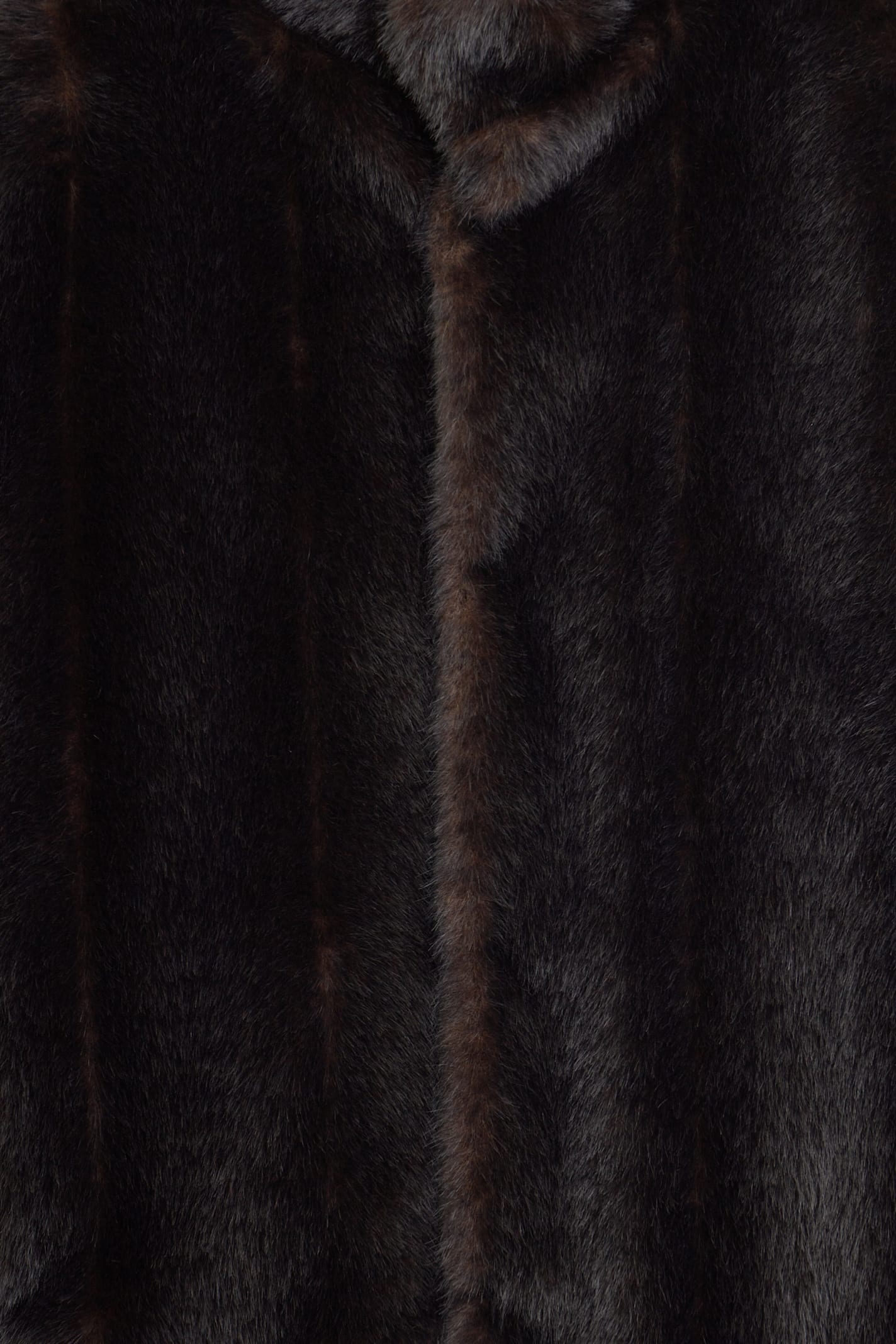 Mm6 Maison Margiela Plush Black Faux Fur Jacket With High Collar And Relaxed Fit In Brown