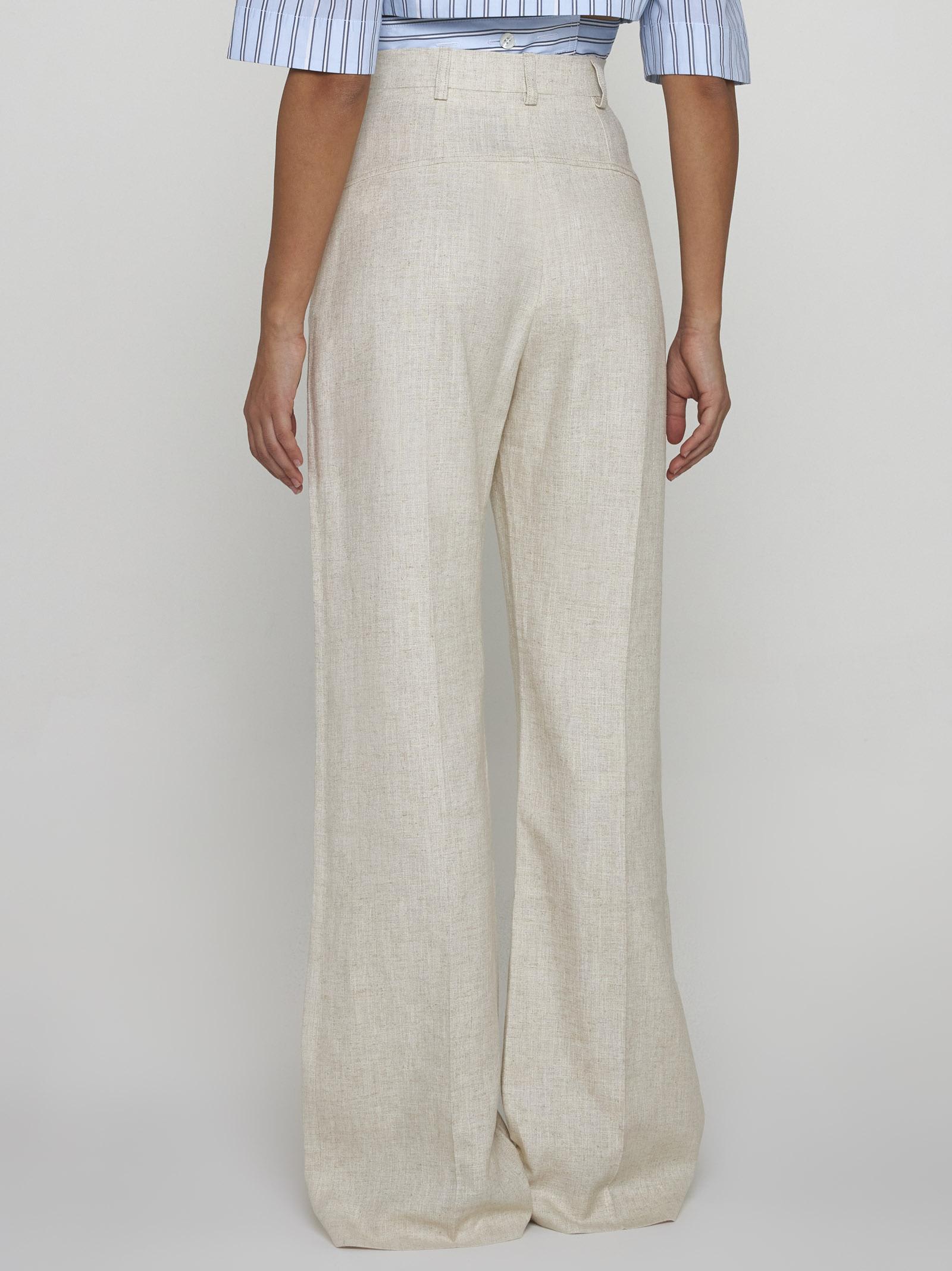 Shop Jacquemus Sauge Viscose And Linen Trousers In Beige