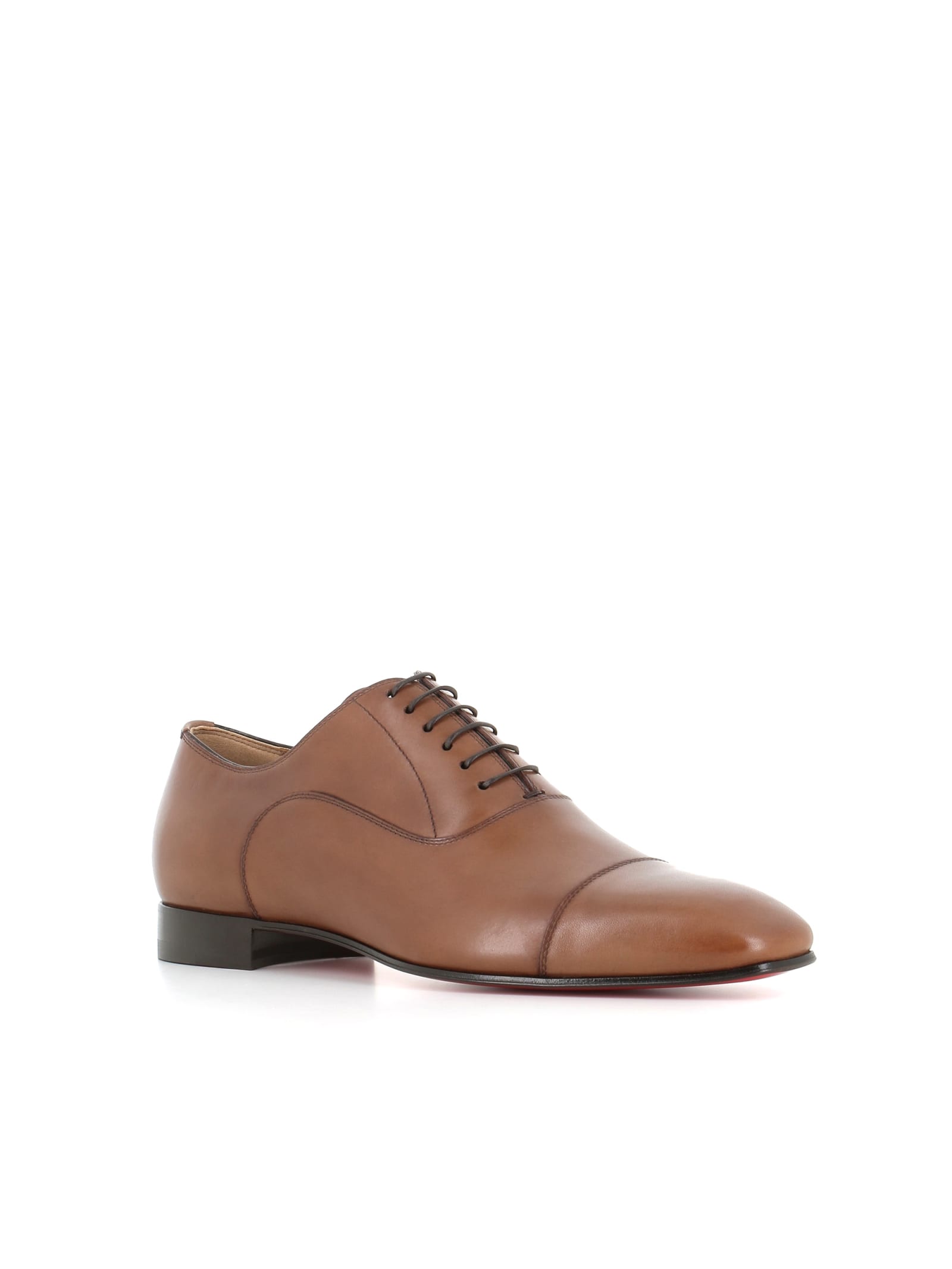 Christian Louboutin Greggo Patina Calf Leather Red Sole Oxford In Tabacco
