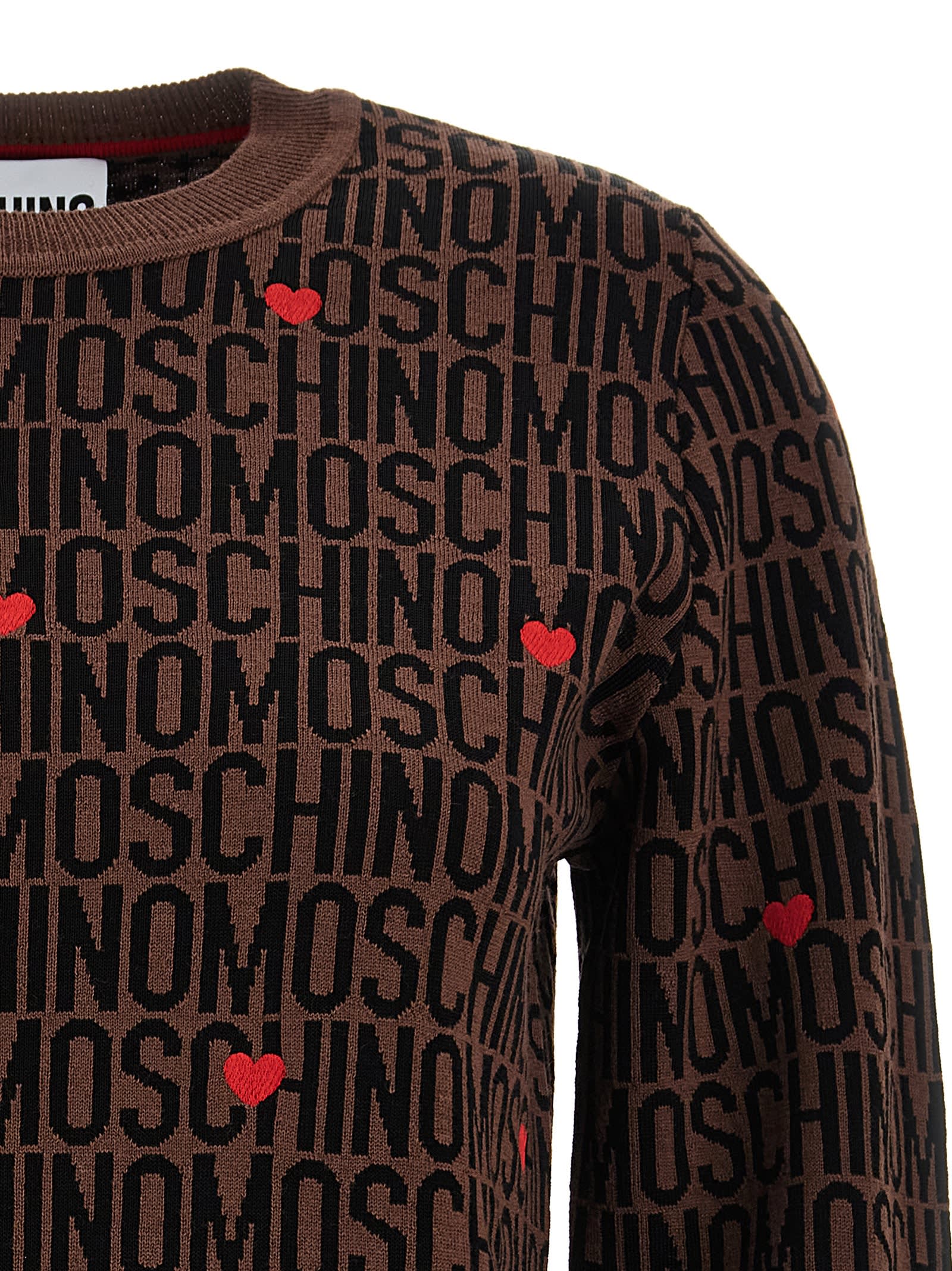 Shop Moschino Logo Sweater In Brown