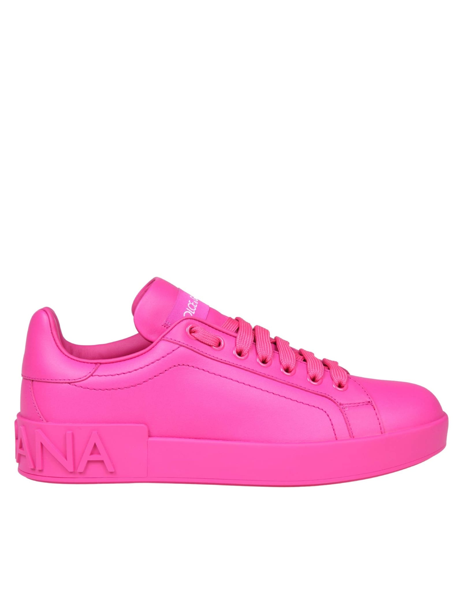 Dolce Gabbana Portofino Sneakers In Fuchsia Leather In Pink