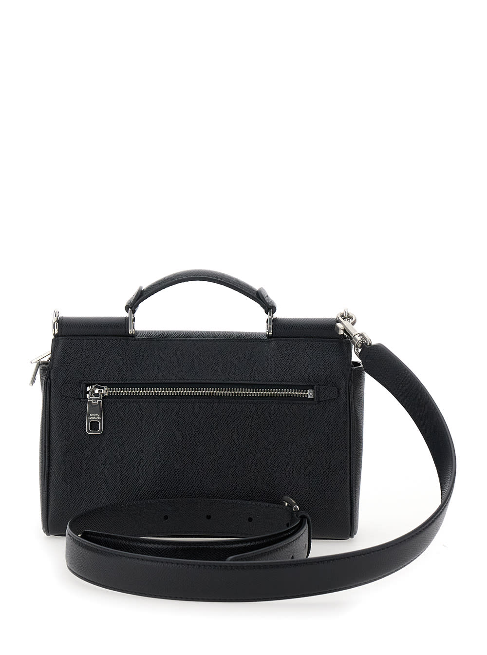 Dolce & Gabbana Structured Black Bag With Top Handle And Detachable Strap In Black