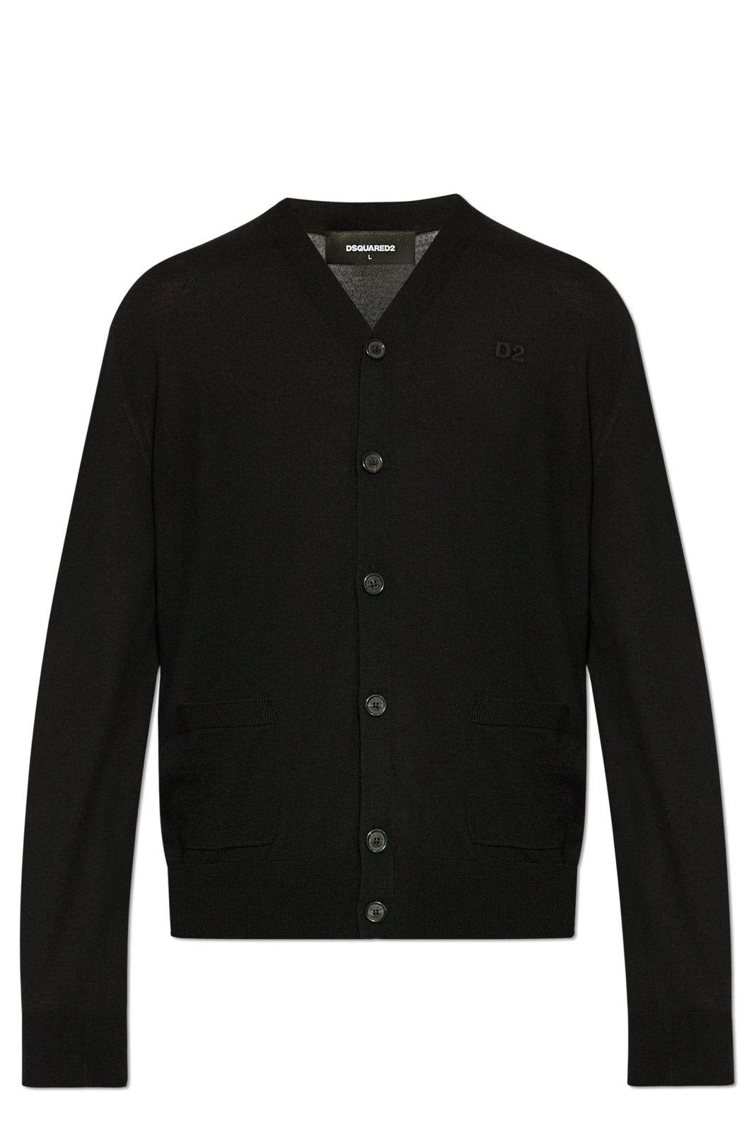 Shop Dsquared2 Logo Embroidered Knit Cardigan In Black