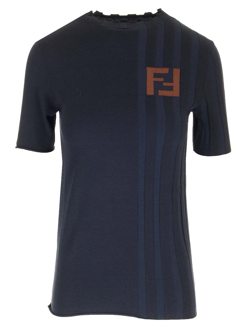 Shop Fendi Slim Fit Knit Top In Blue