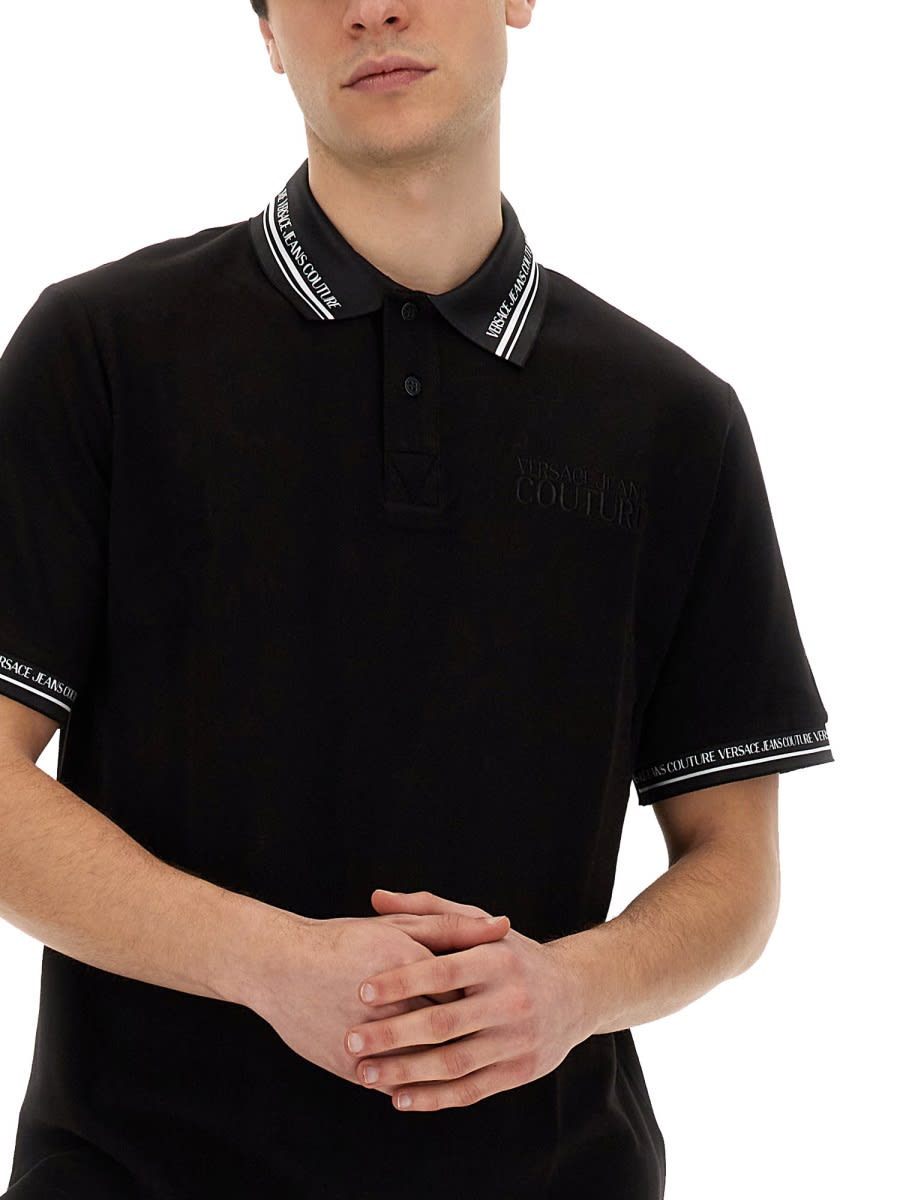Shop Versace Jeans Couture Monogram Polo In Black