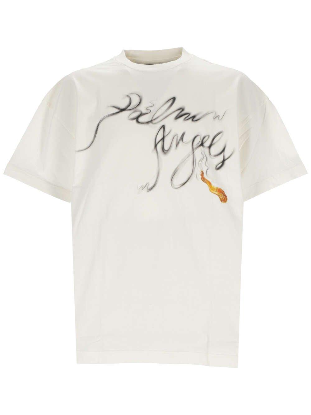 Shop Palm Angels Logo Printed Crewneck T-shirt In White
