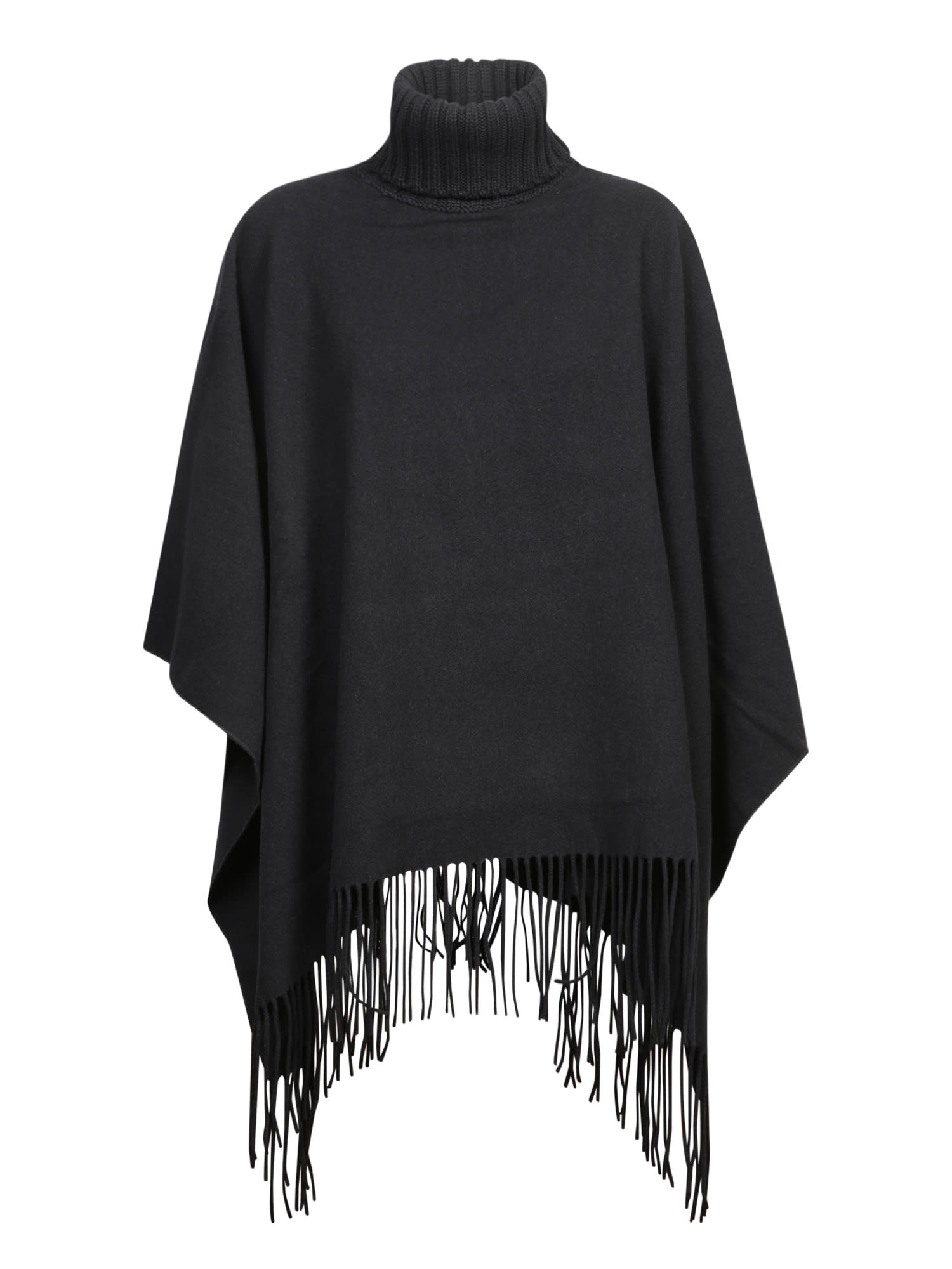 Black Wool Silk Fringes Cape