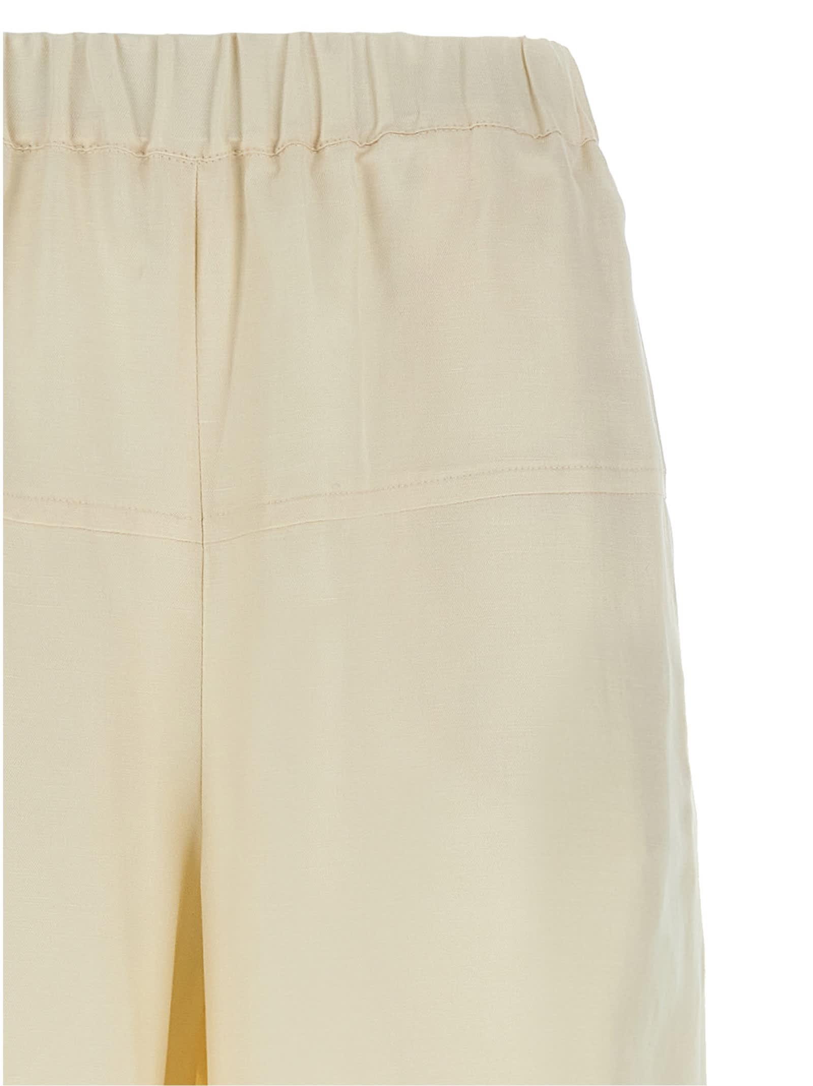 Max Mara Elastic Waistband Lightweight Wide Leg Trousers In White