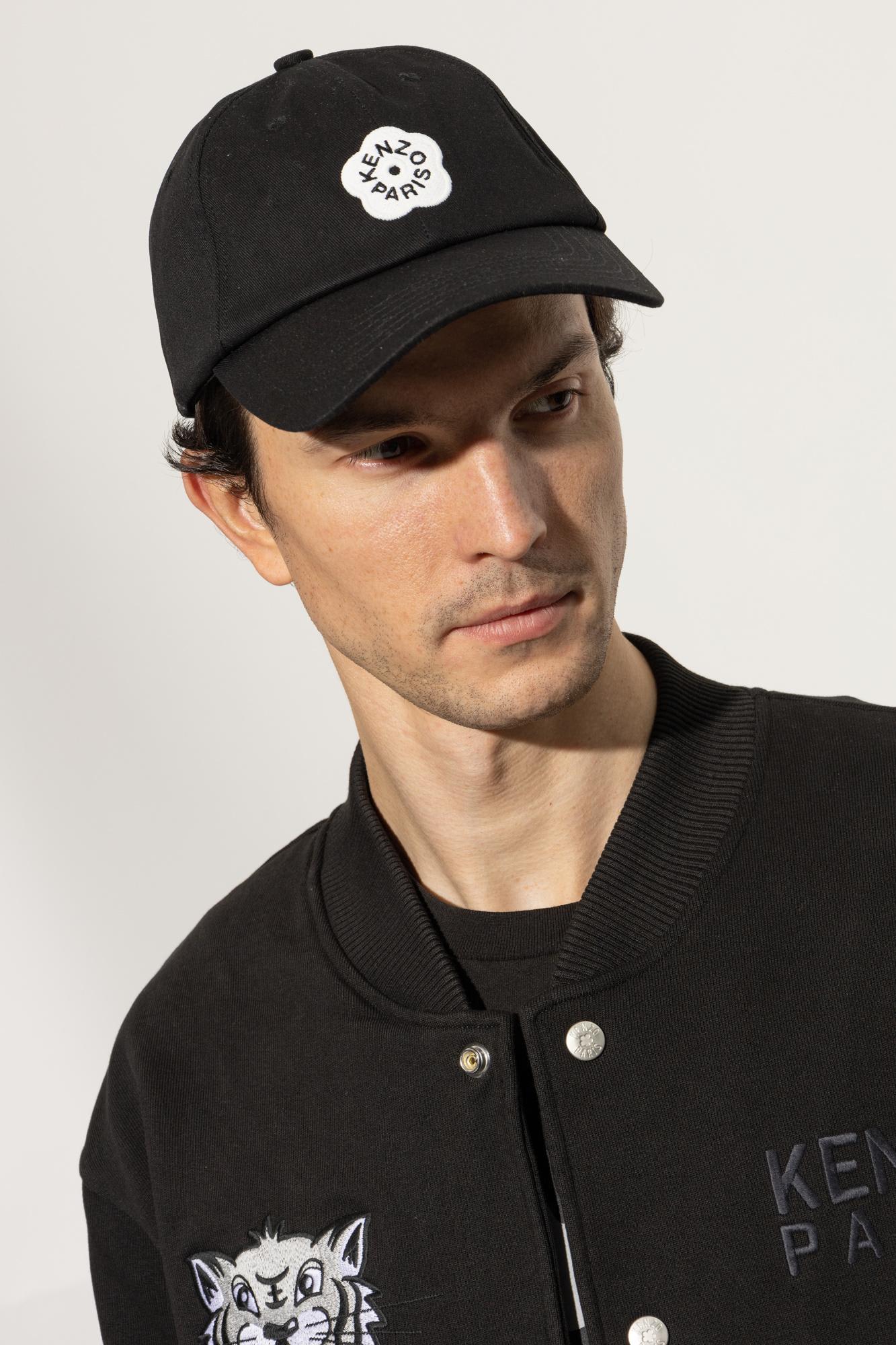 Kenzo Black Cap With Floral Logo In Black