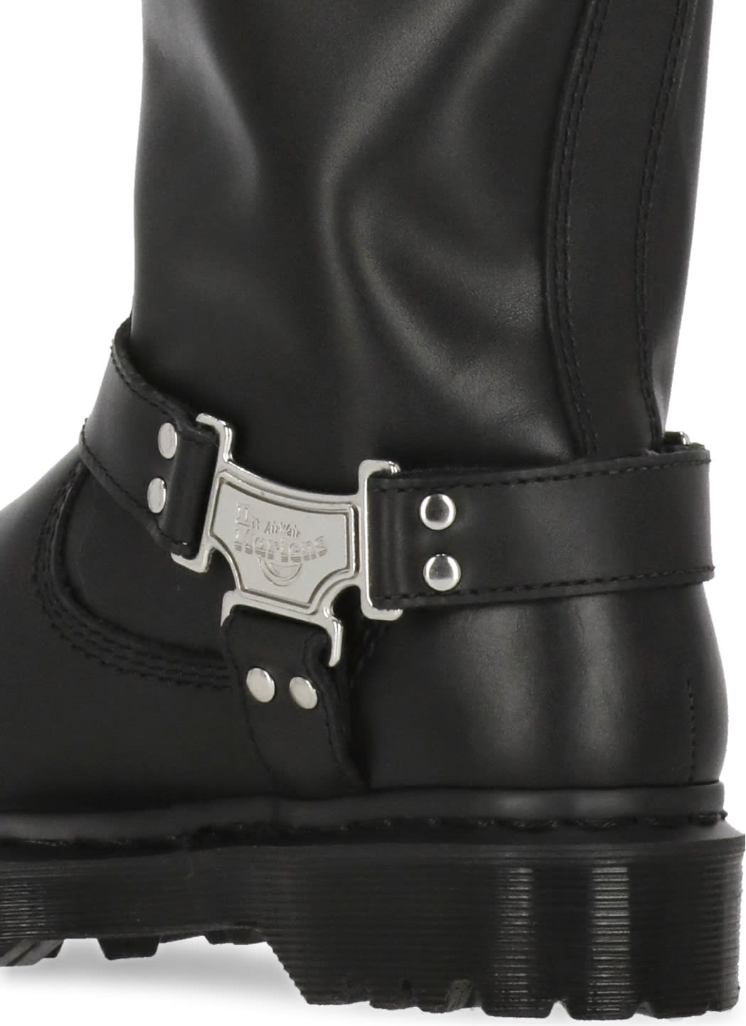 Dr. Martens Mid-calf Black Leather Boots With Silver-tone Hardware
