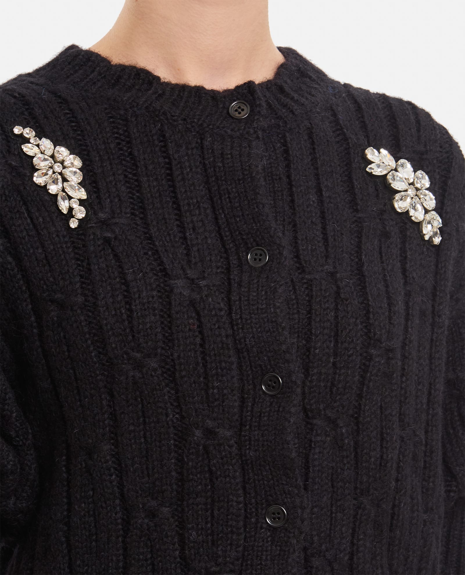 Shop Simone Rocha Cropped Chunky Knit Cardigan W/ Emb In Black