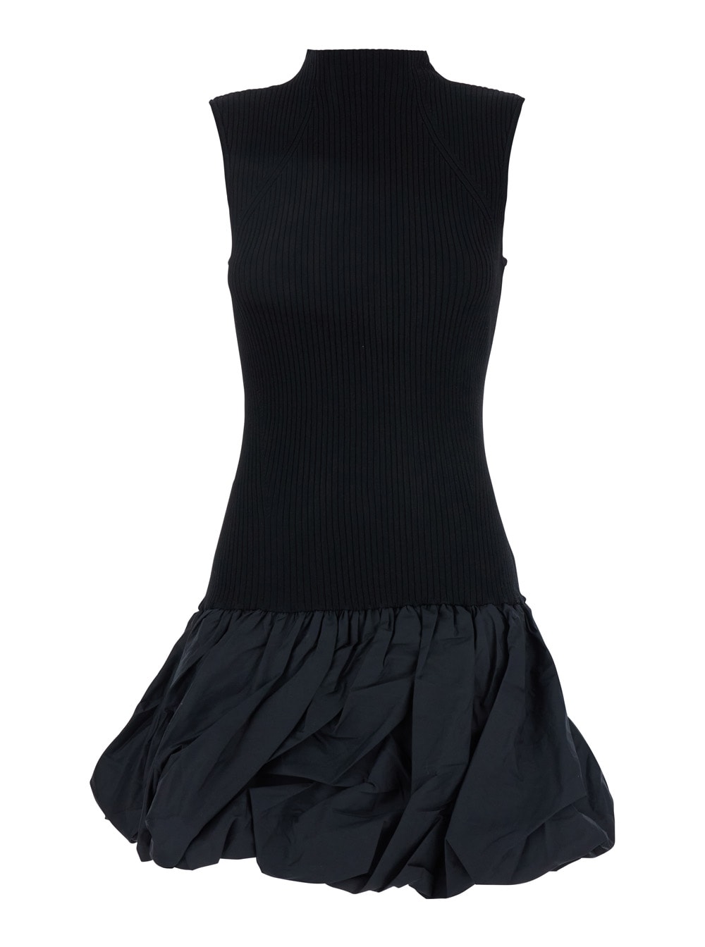 Black Racerback Dress With Puffed Skirt In Viscose Blend Woman