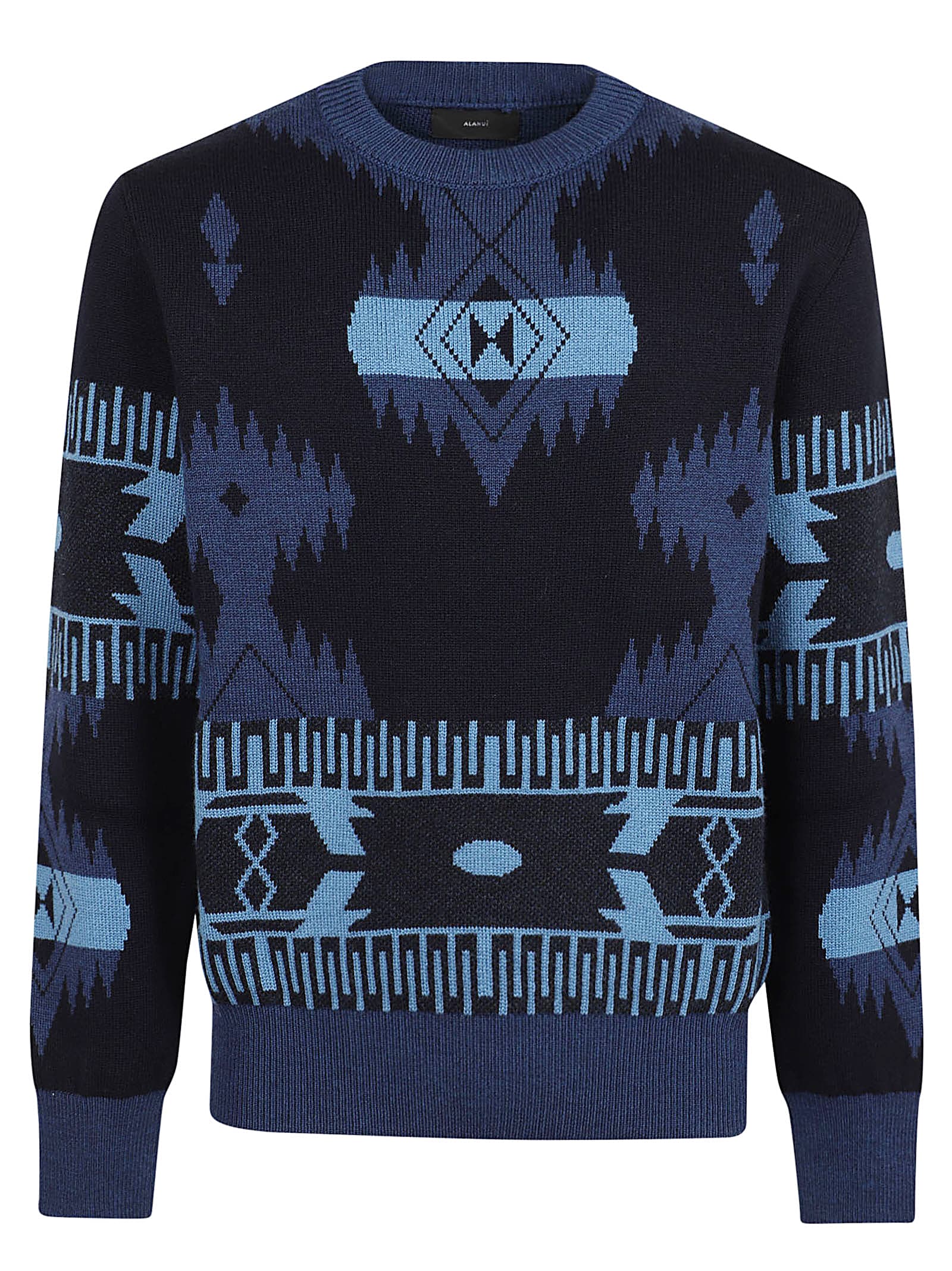 Shop Alanui Icon Jacquard Sweater In Midnight Blue Eve