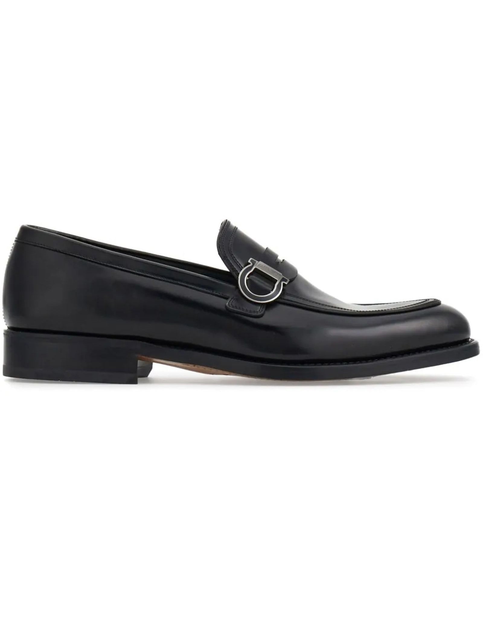 Black Calf Leather Gancini Loafers