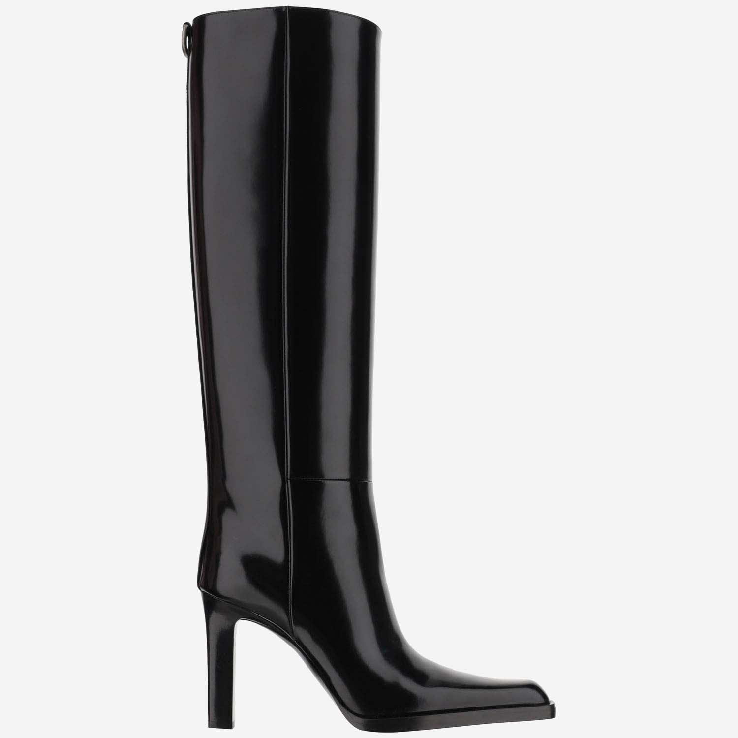 Saint Laurent Glossy Calfskin Nina Boots In Black
