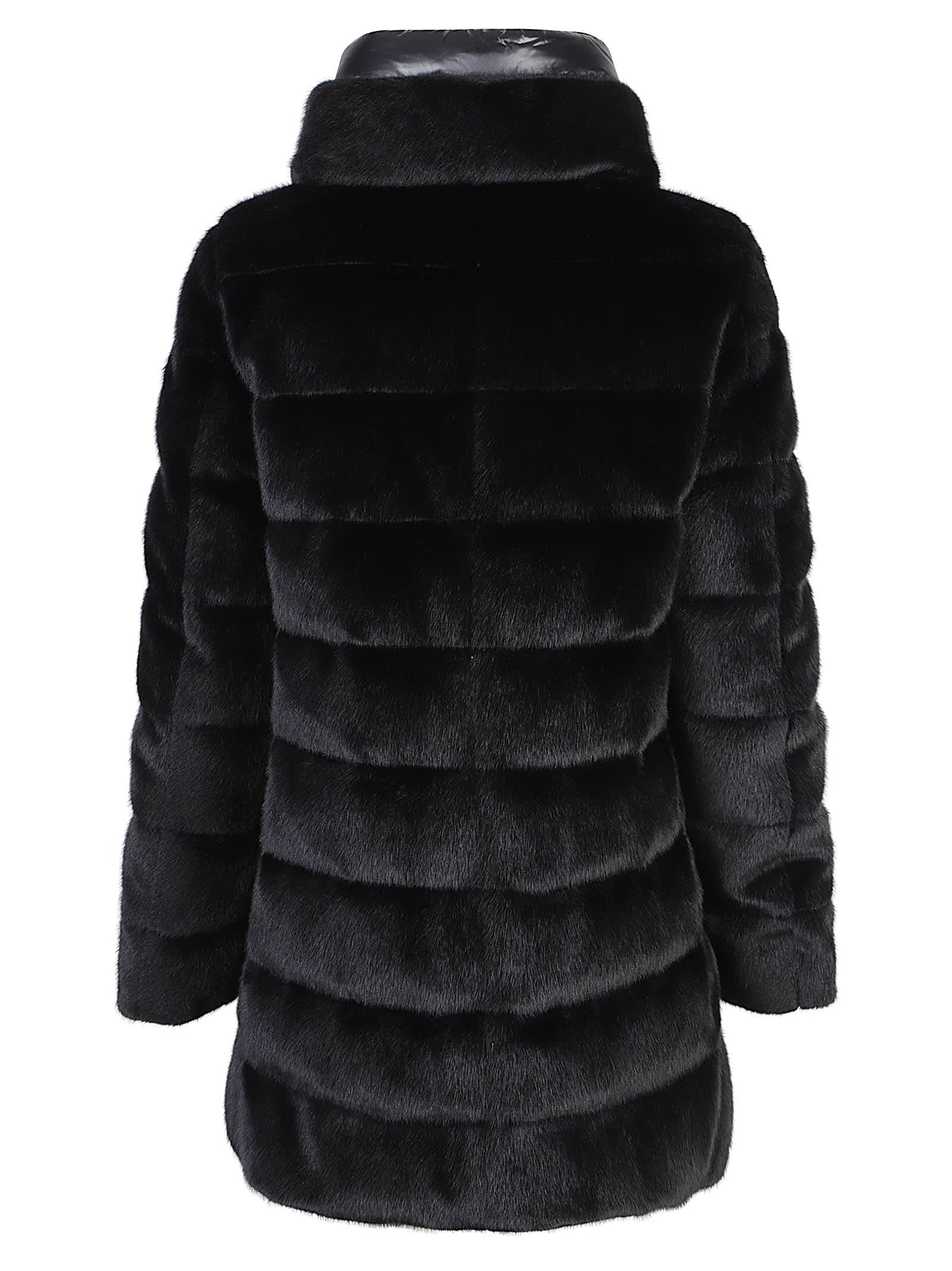Herno A-shape Faux Fur Down Jacket In Black