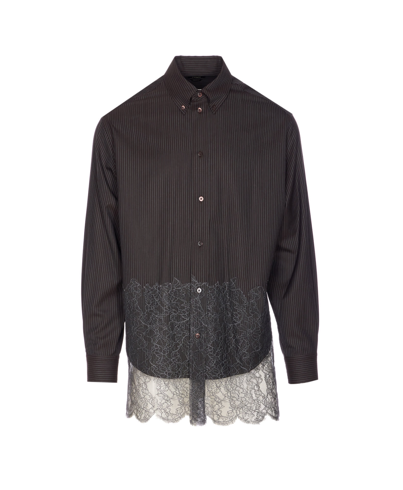 Fendi Pinstriped Wool Shirt In Gray
