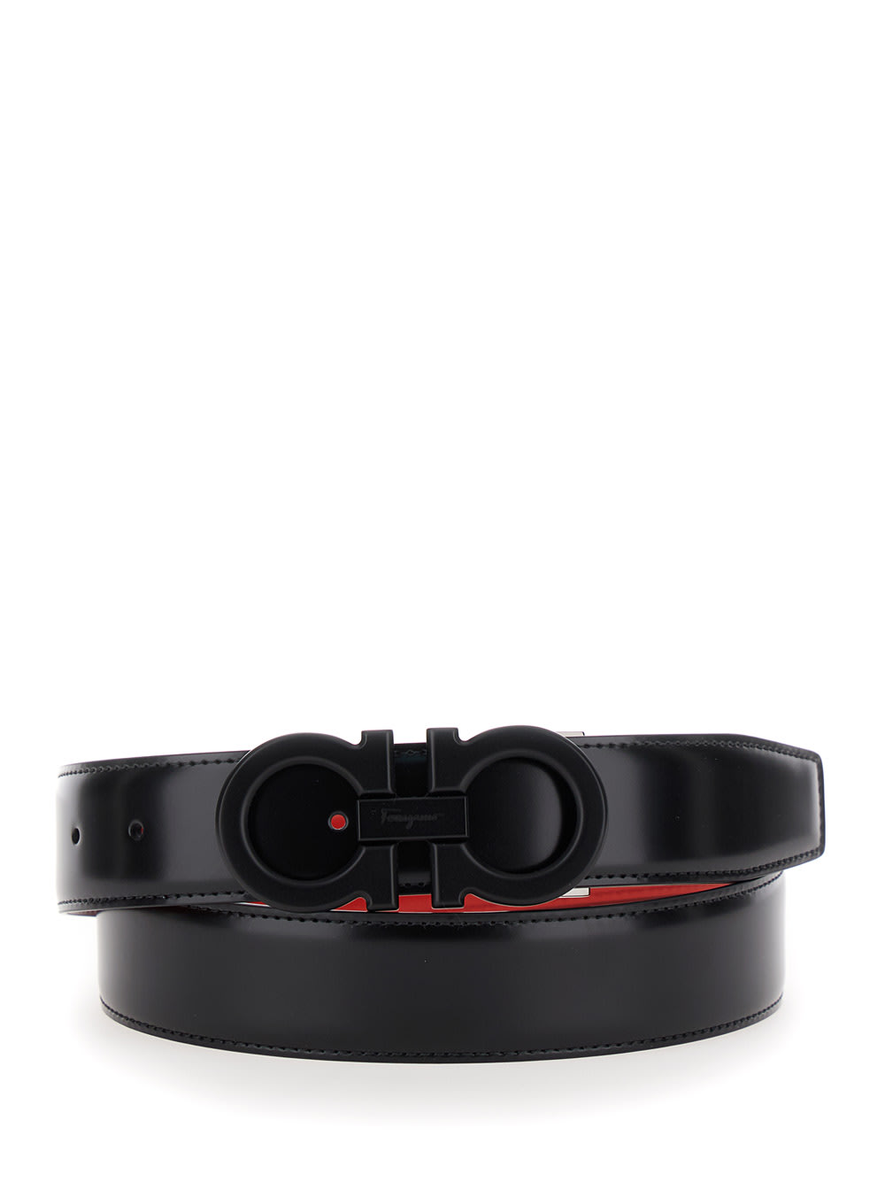 Shop Ferragamo Black And Red Reversible Belt With Gancini Buckle In Leather Man