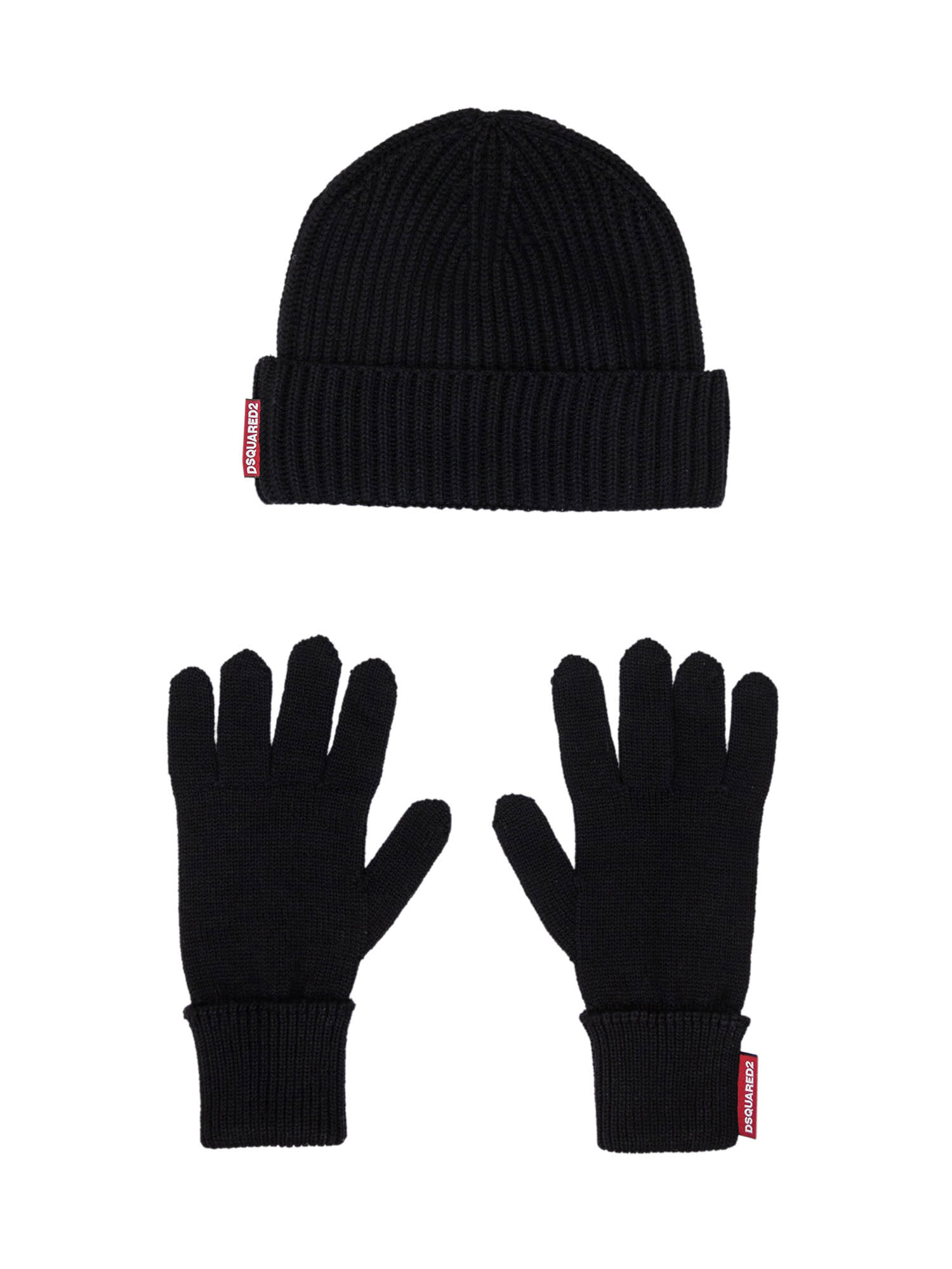 Shop Dsquared2 Set Beanie And Gloves In Nero