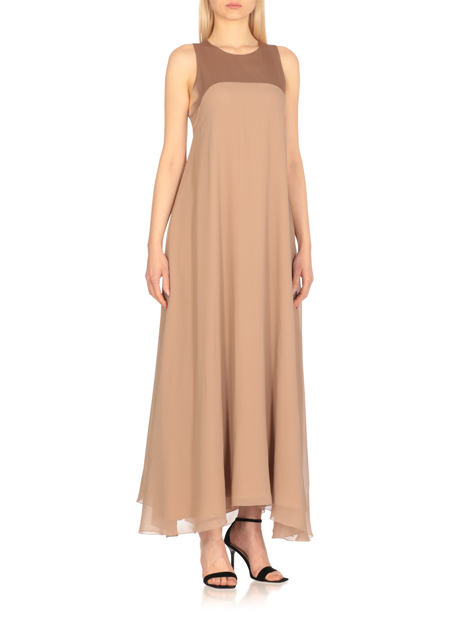 Antonelli Round-neck Sleeveless Dress In Brown