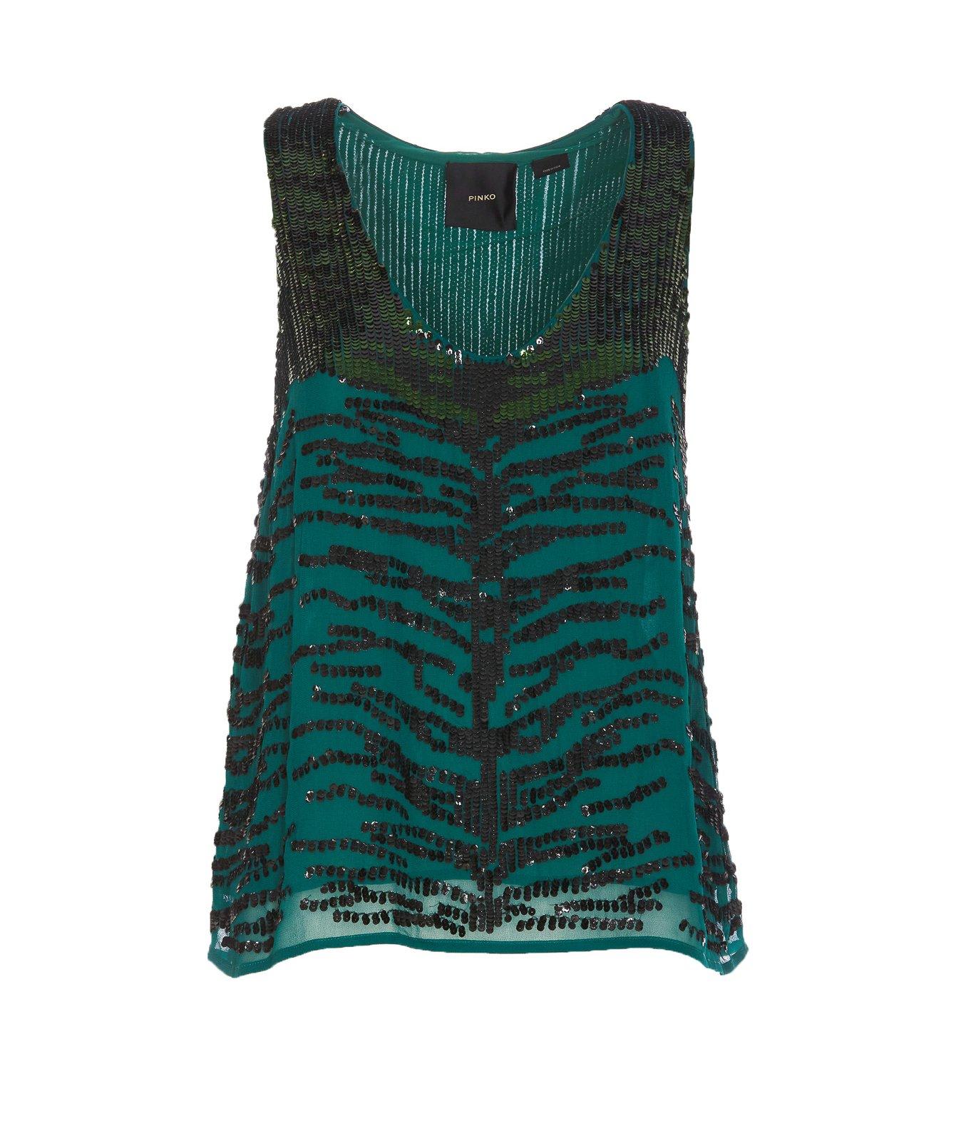 Shop Pinko Sequin Embellished Top In Green