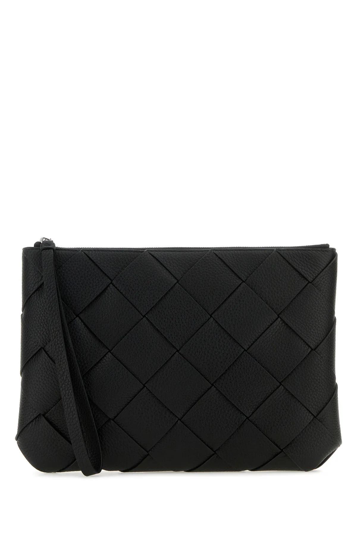 Shop Bottega Veneta Black Leather Large Diago Clutch In Nero