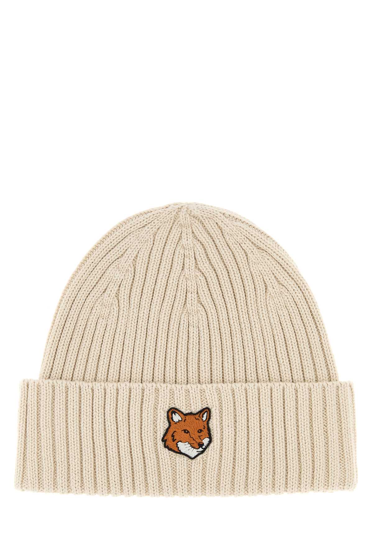 Maison Kitsuné Maison Kitsune Sand Cotton Beanie Hat In Brown