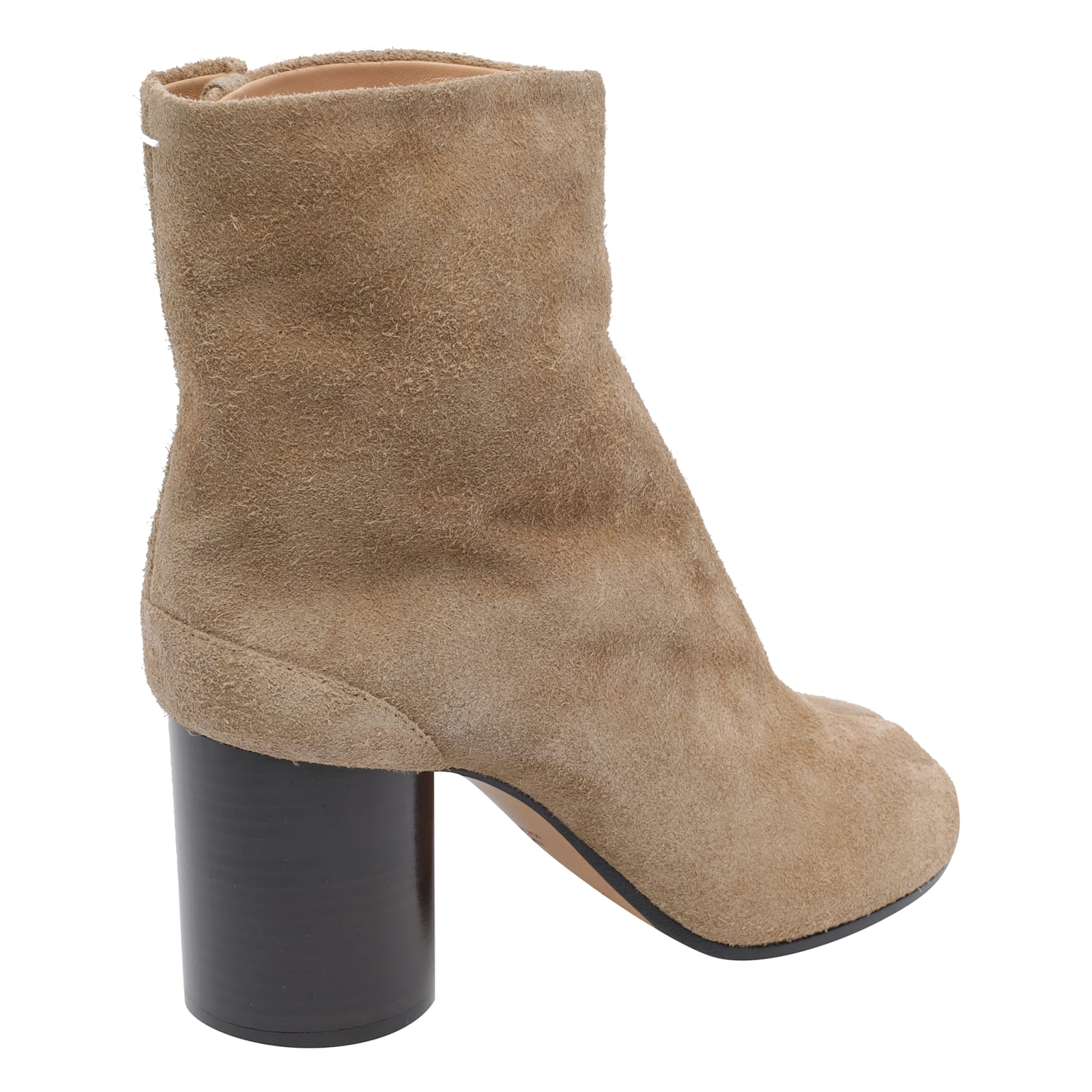Maison Margiela Beige Suede Tabi Ankle Boots With Cylindrical Heel In Brown