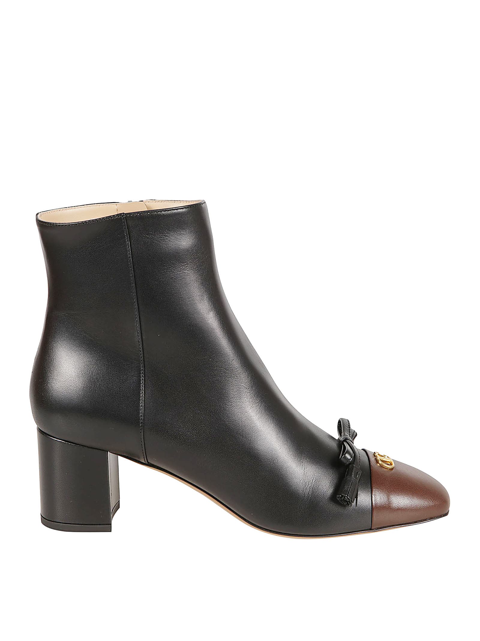 Valentino Garavani Bow Detail Block Heel Ankle Boots In Black