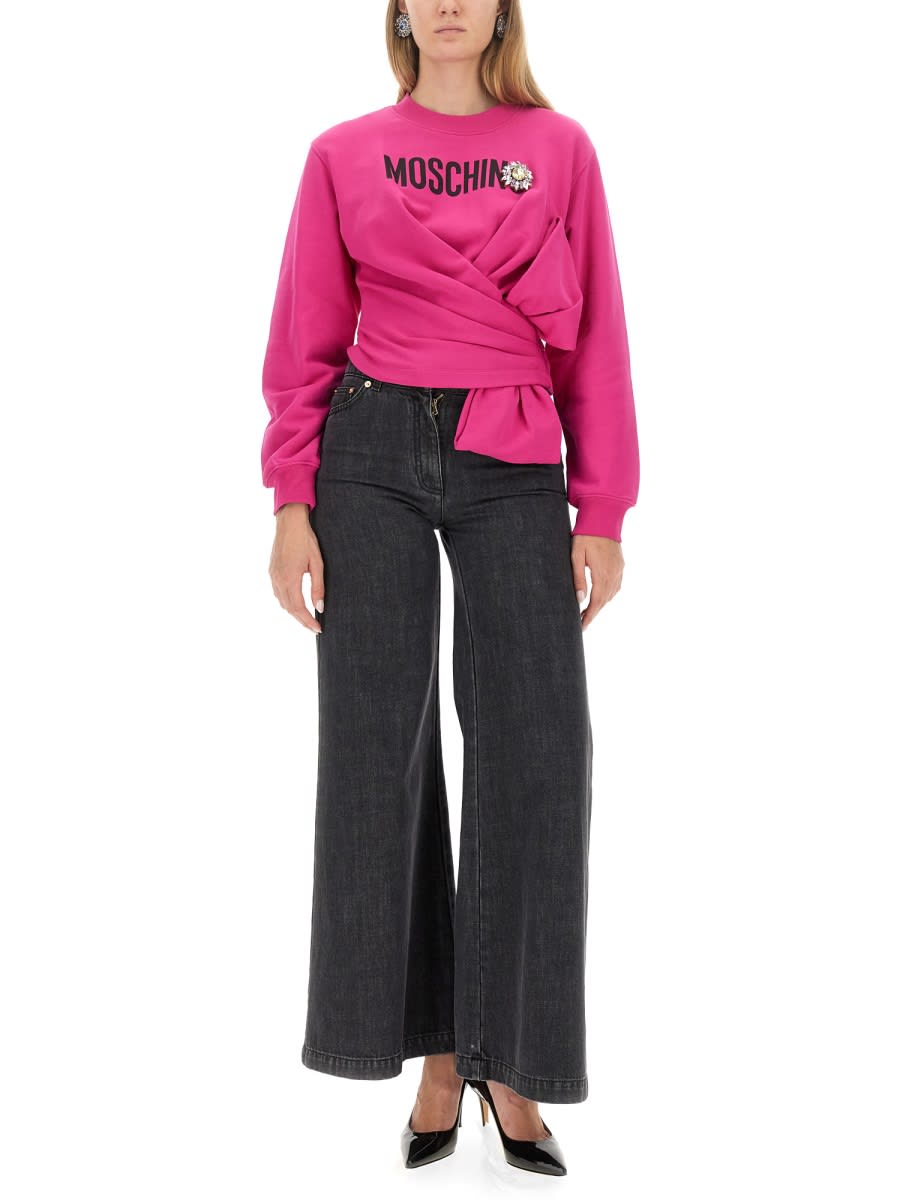 Shop Moschino Jeans Wide Leg In Black